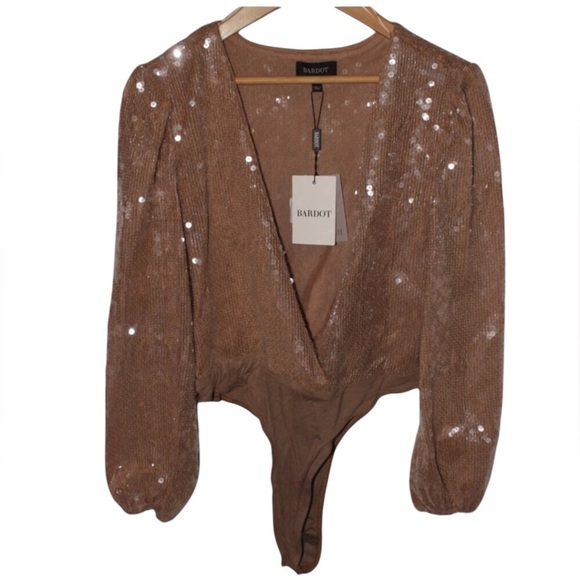 Bardot Verona Sequin Bodysuit NWT in Caramel Women’s Medium New - Picture 5 of 11